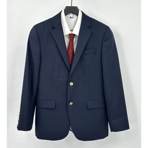 STAFFORD jacket blazer sport coat slim fit 100% wool gold buttons navy blue 38S - Picture 1 of 8